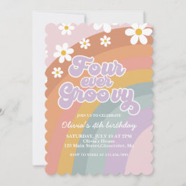 Invitación Cuatro Siempre Genial Arcoíris Retro Cumpleaños 4