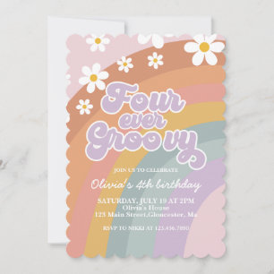 Invitación Cuatro Siempre Genial Arcoíris Retro Cumpleaños 4