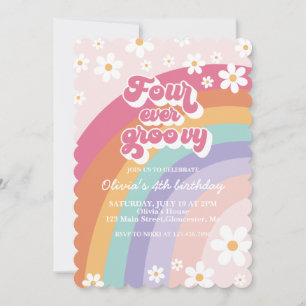 Invitación Cuatro Siempre Genial Arcoíris Retro Cumpleaños 4