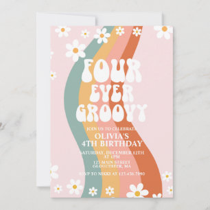 Invitación Cuatro siempre genial margarita arcoíris 4 cumplea