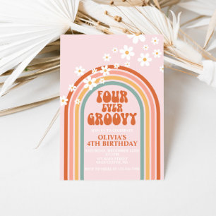Invitación Cuatro siempre genial margarita arcoíris cumpleaño