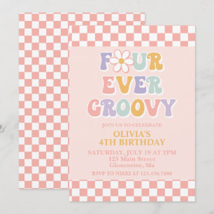 Invitación Cuatro Siempre Genial Retro Cumpleaños 4 de Daisy