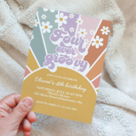 Invitación Cuatro Siempre Groovy Retro Sol Arcoíris Margarita