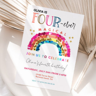 Invitación CUATRO siempre Magico lindo Arcoiris 4º cumpleaños