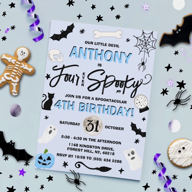 Invitación ¡Cuatro Siempre Tocados! Halloween masculino cuart (Subido por el creador)