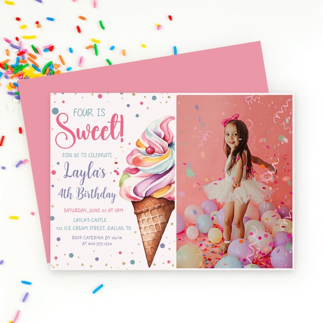 Invitación Cuatro son helados dulces foto de cumpleaños (Subido por el creador)