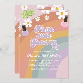 Invitación Cuatro Spa Groovy Arcoiris 4 cumpleaños