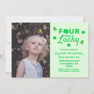 Invitación Cuatro veces afortunado 4 cumpleaños