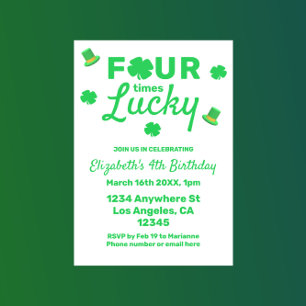 Invitación Cuatro veces afortunado cuarto cumpleaños