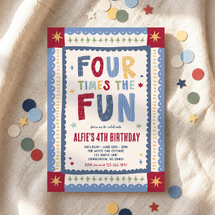 Invitación Cuatro Veces El Cumpleaños Divertido Niño 4 Años 