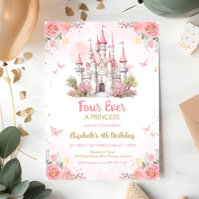 Invitación Cuatro veces una princesa Castillo 4 cumpleaños (Subido por el creador)