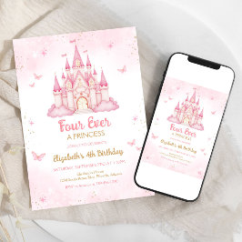 Invitación Cuatro veces una princesa Castillo Cumpleaños 4