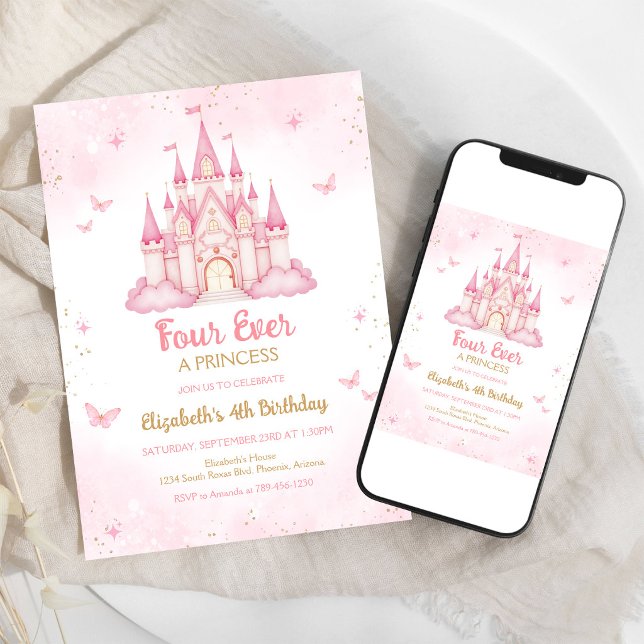 Invitación Cuatro veces una princesa Castillo Cumpleaños 4 (Subido por el creador)
