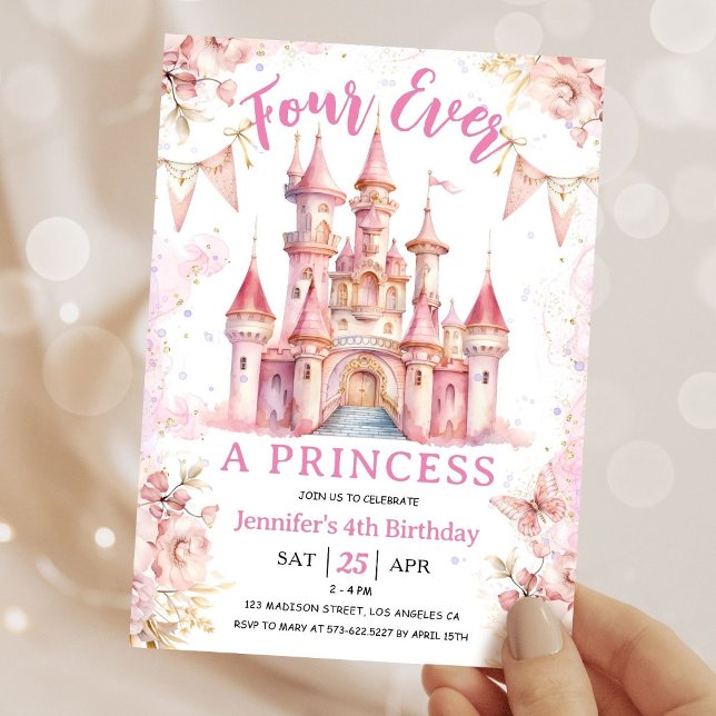 Invitación Cuatro veces, una princesa Chica rosa cuarto Fiest (Subido por el creador)