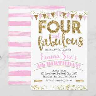 Invitación Cuatro y fabulosos Chicas Rosa y Oro cuarto cumple