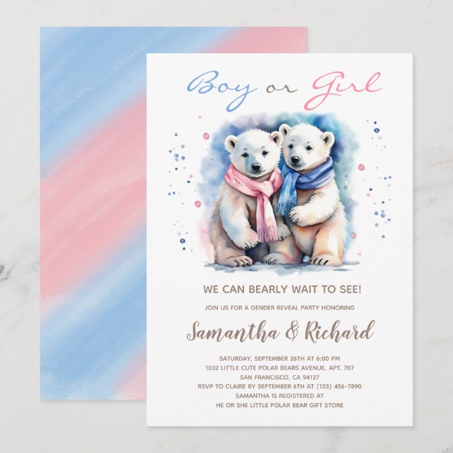 Invitación Cub Bear oso Polar Tema Invierno Género Revelación (Anverso / Reverso)