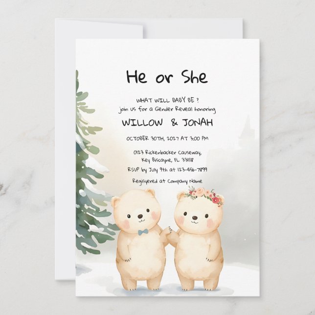 Invitación Cub Bear Theme Gender Reveal Party Invitation (Anverso)