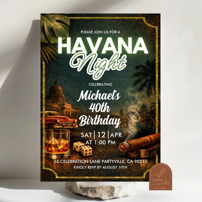 Invitación Cuba Havana Night Adult Man Birthday Invitation (Subido por el creador)