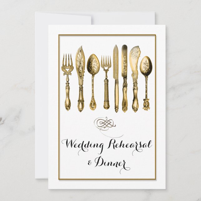 Invitación Cubertería dorada vintage (Anverso)