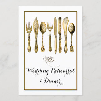 Invitación Cubertería dorada vintage