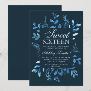 Invitación Cubierta acuática de la hoja botánica azul moderna