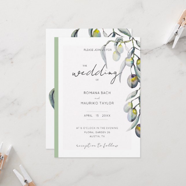 Invitación Cubierta acuática de rama de olivo mágico pintada  (Anverso/Reverso In Situ)