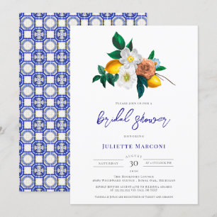 Invitación Cubierta azul mediterránea Floral Lemon Bridal Duc