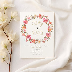 Invitación Cubierta botánica de otoño floral rosa Boda