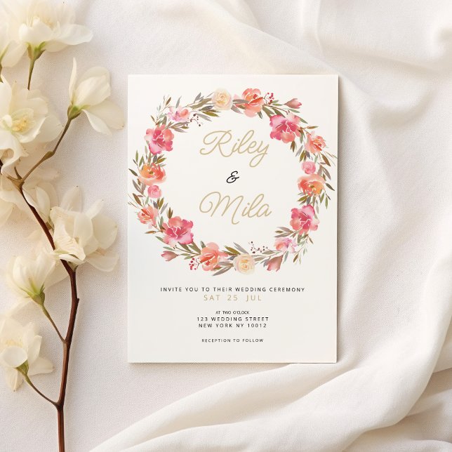 Invitación Cubierta botánica de otoño floral rosa Boda (Botanical watercolor pink floral fall Wedding)