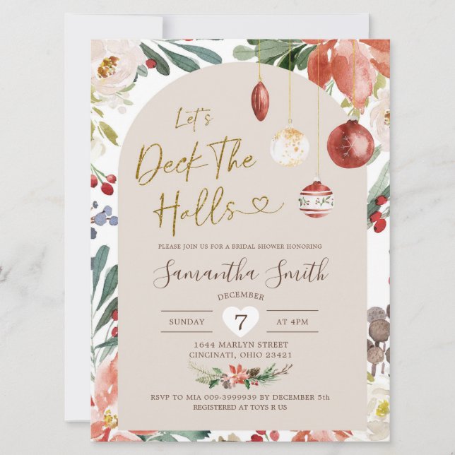 Invitación Cubierta De Arco Floral De Los navidades Ducha Bri (Anverso)