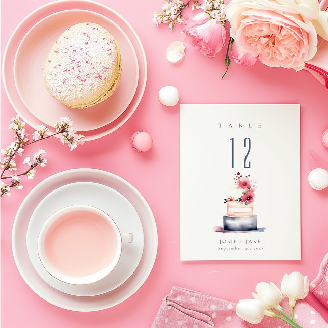 Invitación Cubierta de boda acuarela Tabla Número de asiento (Watercolor Wedding Cake Table Number card.)