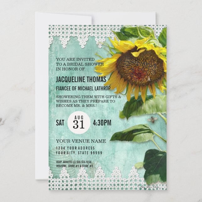 Invitación Cubierta de madera de girasol pintada a mano Bee A (Anverso)