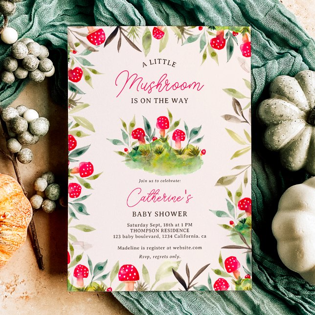 Invitación Cubierta de otoño acuática pequeña champiñón peque (Cute fall hand painted watercolor little mushroom baby shower invitation)