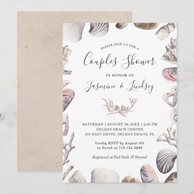 Invitación Cubierta del Mar Blanco Beach Wedples Ducha (Anverso / Reverso)
