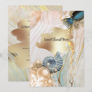 Invitación Cubierta náutica pulpo mármol oro acuarela