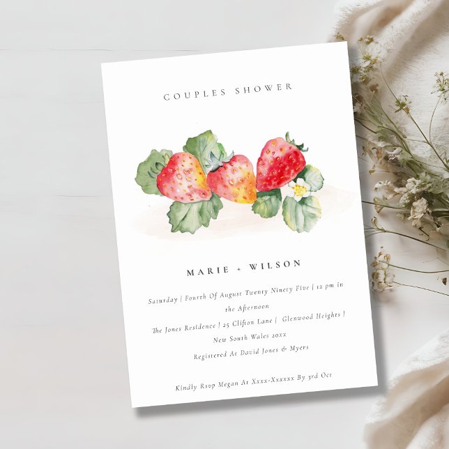 Invitación Cubierta Rojo Fresa Leafy Parejas Foliage Ducha (Subido por el creador)