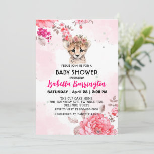 Invitación Cubo de chita con flores rosadas chicas de ducha b