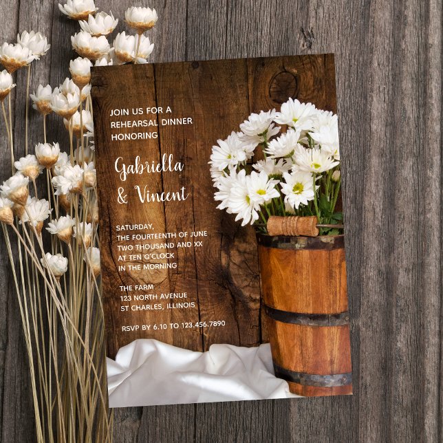 Invitación Cubo de Daisies Barn Boda Ensayo Cena (Subido por el creador)