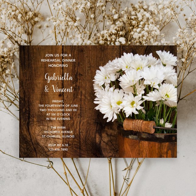 Invitación Cubo de Daisies Country Wedding Rehearsal Dinner (Subido por el creador)