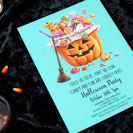 Invitación Cubo de dulces de calabaza adorable para fiesta de