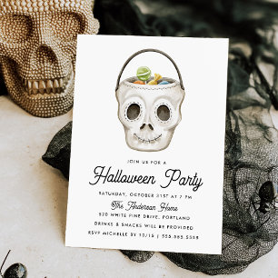 Invitación Cubo de dulces de cráneo con acuarela Halloween