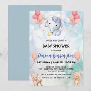 Invitación Cubo de elefante lindo oso ducha de bebé niños chi