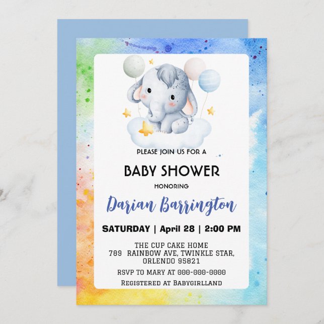 Invitación Cubo de elefante lindo oso ducha de bebé niños chi (Anverso / Reverso)