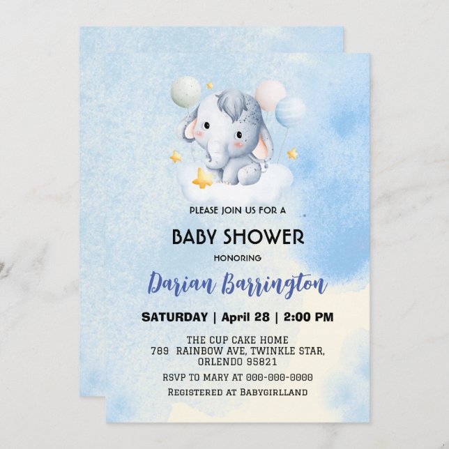Invitación Cubo de elefante lindo oso ducha de bebé niños chi (Anverso / Reverso)