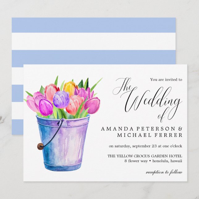 Invitación Cubo de flores de moda de tulipano boda (Anverso / Reverso)