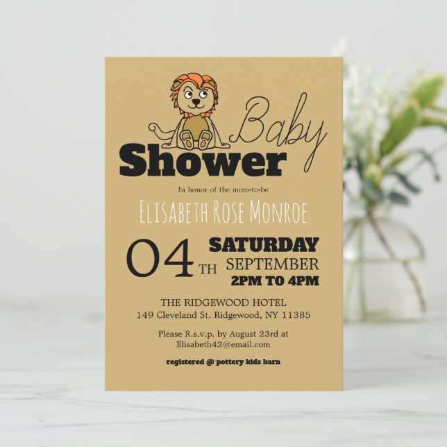 Invitación Cubo de León Cute, Baby Shower (Anverso de pie)