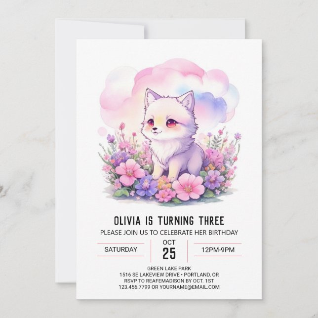 Invitación Cubo de lobo rosado lindo cumpleaños (Anverso)