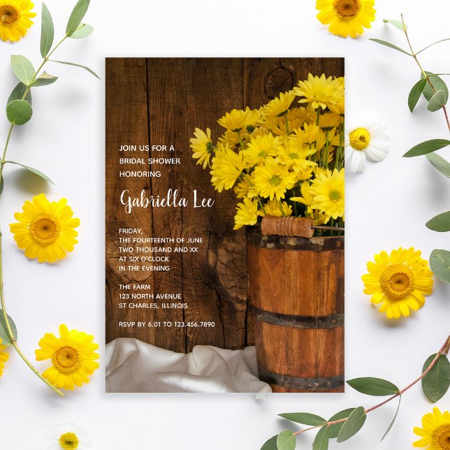 Invitación Cubo de madera Daisies Amarillos Ducha Bridal Barn (Subido por el creador)