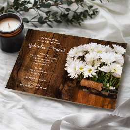 Invitación Cubo de madera Daisies Blancos Boda de granero