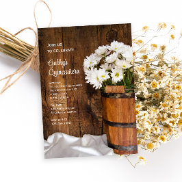 Invitación Cubo de madera White Daisies Quinceañera Barn Fies